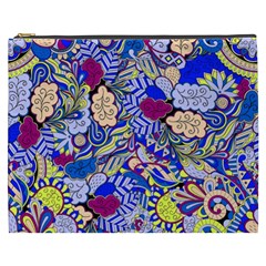 Blue Yellow Background Pattern Vector Texture Paisley Cosmetic Bag (xxxl) by Jancukart