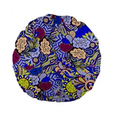 Blue Yellow Background Pattern Vector Texture Paisley Standard 15  Premium Round Cushions