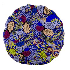 Blue Yellow Background Pattern Vector Texture Paisley Large 18  Premium Round Cushions