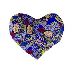 Blue Yellow Background Pattern Vector Texture Paisley Standard 16  Premium Heart Shape Cushions