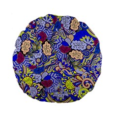 Blue Yellow Background Pattern Vector Texture Paisley Standard 15  Premium Flano Round Cushions