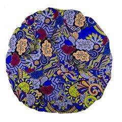 Blue Yellow Background Pattern Vector Texture Paisley Large 18  Premium Flano Round Cushions