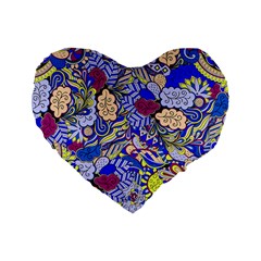 Blue Yellow Background Pattern Vector Texture Paisley Standard 16  Premium Flano Heart Shape Cushions by Jancukart