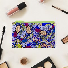 Blue Yellow Background Pattern Vector Texture Paisley Cosmetic Bag (xs)