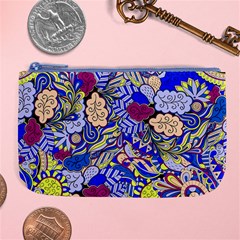 Blue Yellow Background Pattern Vector Texture Paisley Large Coin Purse