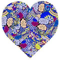 Blue Yellow Background Pattern Vector Texture Paisley Wooden Puzzle Heart by Jancukart