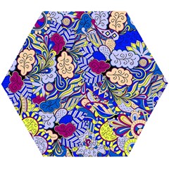 Blue Yellow Background Pattern Vector Texture Paisley Wooden Puzzle Hexagon by Jancukart