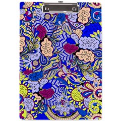 Blue Yellow Background Pattern Vector Texture Paisley A4 Acrylic Clipboard by Jancukart