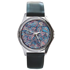 Background Ornament Paisley Round Metal Watch