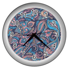 Background Ornament Paisley Wall Clock (silver)