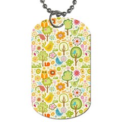 Nature Doodle Art Trees Birds Owl Children Pattern Multi Colored Dog Tag (one Side)