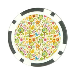 Nature Doodle Art Trees Birds Owl Children Pattern Multi Colored Poker Chip Card Guard