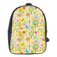 Nature Doodle Art Trees Birds Owl Children Pattern Multi Colored School Bag (large) by Jancukart