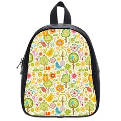 Nature Doodle Art Trees Birds Owl Children Pattern Multi Colored School Bag (small)