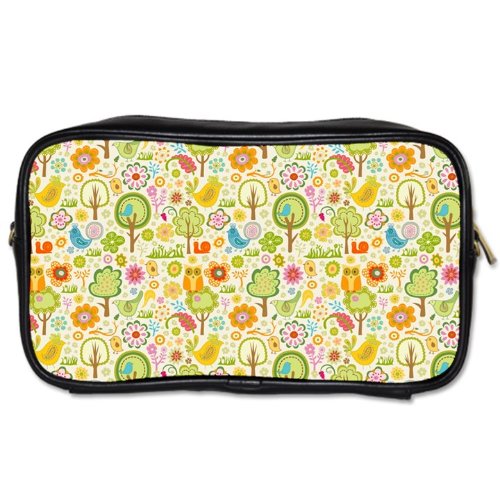 Nature Doodle Art Trees Birds Owl Children Pattern Multi Colored Toiletries Bag (One Side)