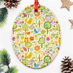 Nature Doodle Art Trees Birds Owl Children Pattern Multi Colored Oval Filigree Ornament (two Sides) by Jancukart