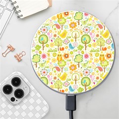 Nature Doodle Art Trees Birds Owl Children Pattern Multi Colored Wireless Fast Charger(white) by Jancukart