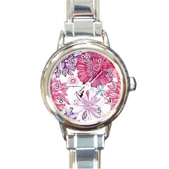 Red And Pink Flowers Vector Art Asters Patterns Backgrounds Round Italian Charm Watch