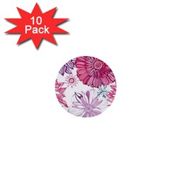 Red And Pink Flowers Vector Art Asters Patterns Backgrounds 1  Mini Buttons (10 Pack) 