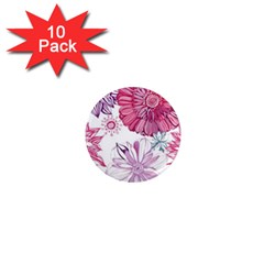 Red And Pink Flowers Vector Art Asters Patterns Backgrounds 1  Mini Magnet (10 Pack)  by Jancukart