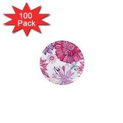 Red And Pink Flowers Vector Art Asters Patterns Backgrounds 1  Mini Magnets (100 Pack)  by Jancukart