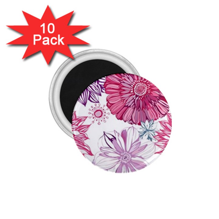 Red And Pink Flowers Vector Art Asters Patterns Backgrounds 1.75  Magnets (10 pack) 