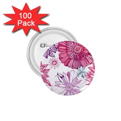 Red And Pink Flowers Vector Art Asters Patterns Backgrounds 1 75  Buttons (100 Pack) 