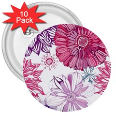 Red And Pink Flowers Vector Art Asters Patterns Backgrounds 3  Buttons (10 Pack) 