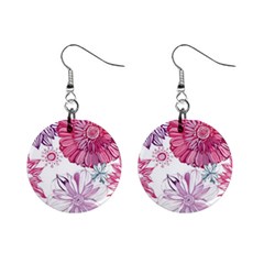 Red And Pink Flowers Vector Art Asters Patterns Backgrounds Mini Button Earrings