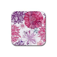 Red And Pink Flowers Vector Art Asters Patterns Backgrounds Rubber Coaster (square) by Jancukart