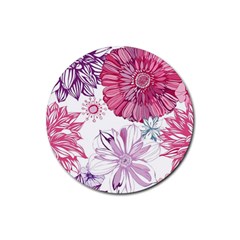 Red And Pink Flowers Vector Art Asters Patterns Backgrounds Rubber Coaster (round)