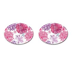 Red And Pink Flowers Vector Art Asters Patterns Backgrounds Cufflinks (oval) by Jancukart