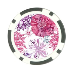 Red And Pink Flowers Vector Art Asters Patterns Backgrounds Poker Chip Card Guard by Jancukart