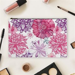 Red And Pink Flowers Vector Art Asters Patterns Backgrounds Cosmetic Bag (large)