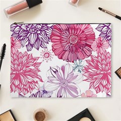 Red And Pink Flowers Vector Art Asters Patterns Backgrounds Cosmetic Bag (xl)