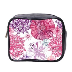 Red And Pink Flowers Vector Art Asters Patterns Backgrounds Mini Toiletries Bag (two Sides)