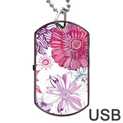 Red And Pink Flowers Vector Art Asters Patterns Backgrounds Dog Tag Usb Flash (one Side)