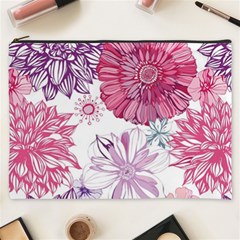 Red And Pink Flowers Vector Art Asters Patterns Backgrounds Cosmetic Bag (xxxl)