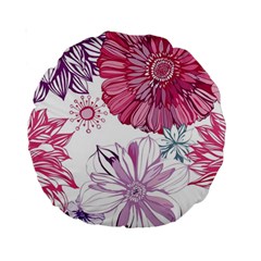 Red And Pink Flowers Vector Art Asters Patterns Backgrounds Standard 15  Premium Round Cushions