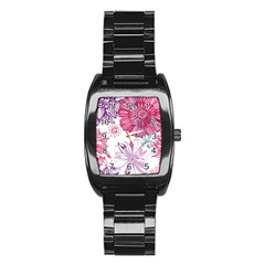 Red And Pink Flowers Vector Art Asters Patterns Backgrounds Stainless Steel Barrel Watch