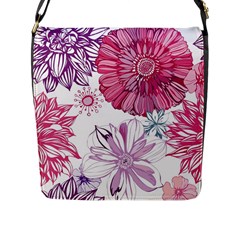 Red And Pink Flowers Vector Art Asters Patterns Backgrounds Flap Closure Messenger Bag (l)