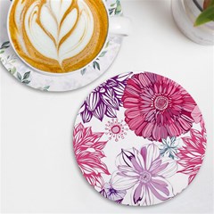 Red And Pink Flowers Vector Art Asters Patterns Backgrounds Uv Print Round Tile Coaster by Jancukart