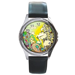 Doodle Wallpaper Artistic Surreal Round Metal Watch