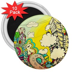 Doodle Wallpaper Artistic Surreal 3  Magnets (10 Pack) 