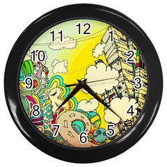 Doodle Wallpaper Artistic Surreal Wall Clock (black)