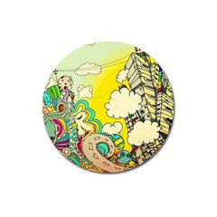 Doodle Wallpaper Artistic Surreal Magnet 3  (round)