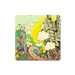 Doodle Wallpaper Artistic Surreal Square Magnet