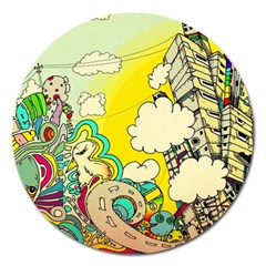 Doodle Wallpaper Artistic Surreal Magnet 5  (round)