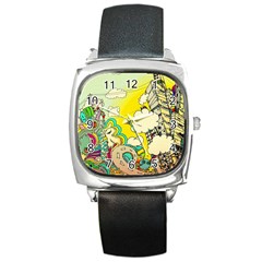 Doodle Wallpaper Artistic Surreal Square Metal Watch by Jancukart