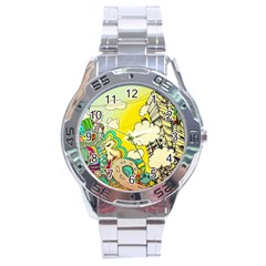 Doodle Wallpaper Artistic Surreal Stainless Steel Analogue Watch